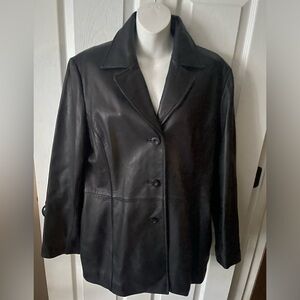 Colebrook & Co Women’s Black Button Lined Collared Leather Coat Size Large